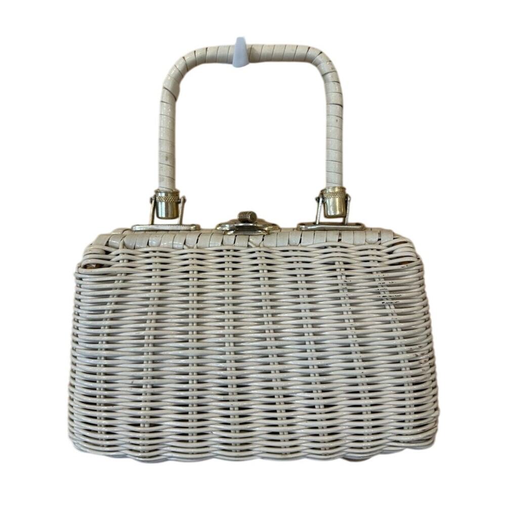 Vintage White Wicker Top Handle Bag